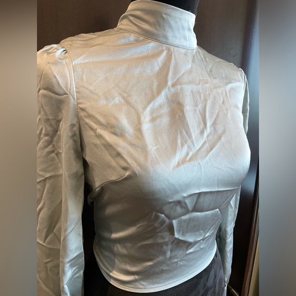 Satin High Neck Backless Blouse - Picture 10 of 13